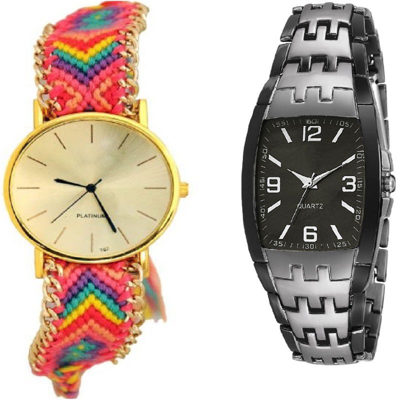 PARTY WEAR Analog Watch - For Couple SILVER GREY TWO TONE COLLECTION MEN WATCH WITH BUTTERFLY PENDENT LADIES BRACELET