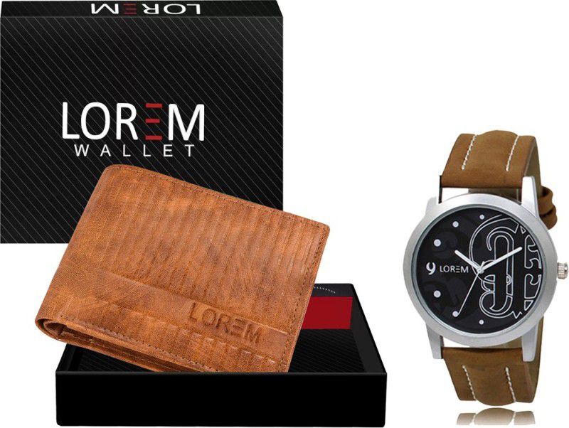Combo Of Brown Men Watch & Green Artificial Leather Wallet Analog Watch - For Men FZ-WL29-LR14