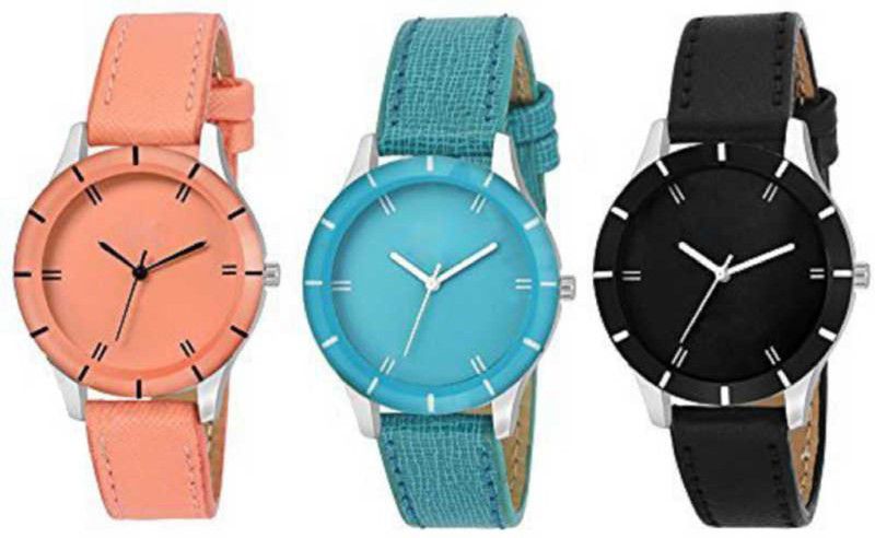 Analog Watch - For Women Special For Girls Round Attractive Multicolor Combo Set Of Three Analog Watch - For Women