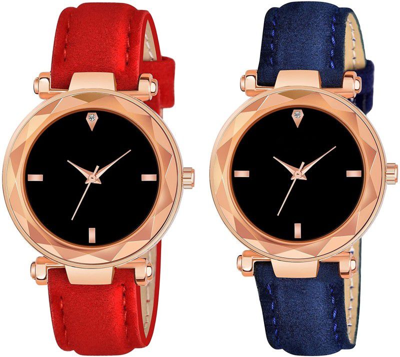 Analog Watch - For Women Attractive Best Designer Combo Of 4 Figure Red and Blue Leather Strap
