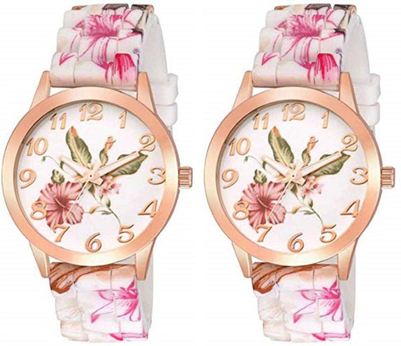 Analog Watch - For Women Multi Colour Dial Floral Print Belt( Pack Of 2)