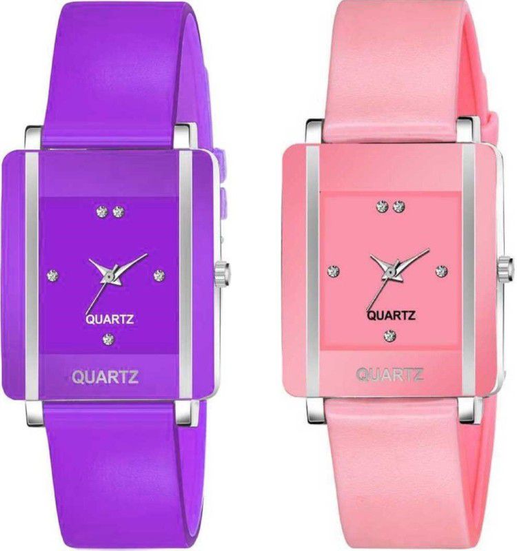 REGARDS FASHION SILICON WOMEN WATCH SIMPLE LADIES QUARTZ WIRSTWATCH FOR FEMALE Analog Watch - For Girls Rectangular Dial Analogue Multicolor Dial Rubber Strip Women's Combo Pack of 2
