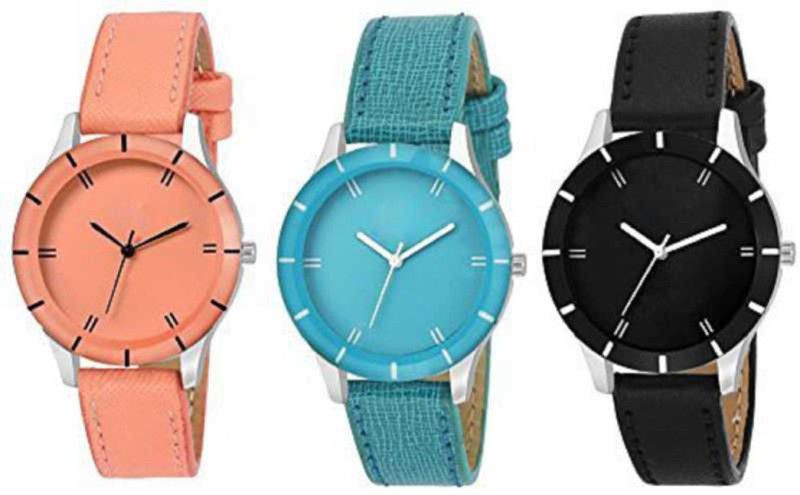 Analog Watch - For Women New 2019 Designer Multi colorful dial leather strap set of 3 Men & Women Analog Watch - For Girls