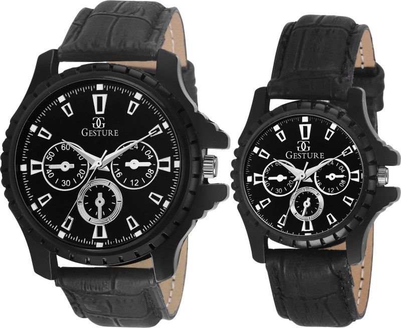 Analog Watch - For Couple 9007- Black Classy Pair