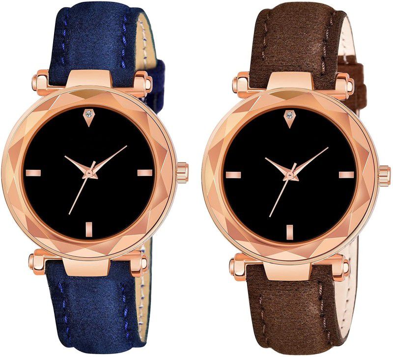 Analog Watch - For Women Attractive Best Designer Combo Of 4 Figure Blue and Brown Leather Strap
