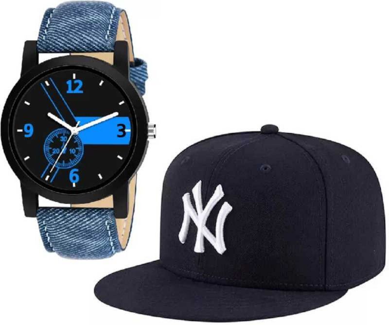 Analog Watch - For Boys & Girls New Style Series Combo Watch Cap Analog Genuine Leather Ny Hip Hop White Embroidery Today Generation For Mens And Boys