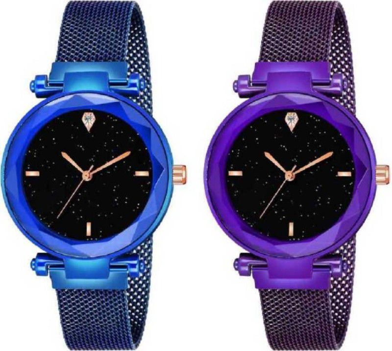 stylish different colored Watch combo Analog Watch - For Girls Attractive Fancy Looking Multi Color Blue and Purple 4 finger with Magnetic Strap Professional Watch For Girls & Women's Analog Watch - For Girls Best Wrist Gift Watches