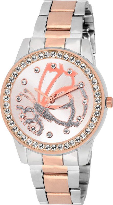 diamond studded attractive fancy ladies & women Analog Watch - For Girls DUAL TONE VINTAGE Old world - WHITE DIAL