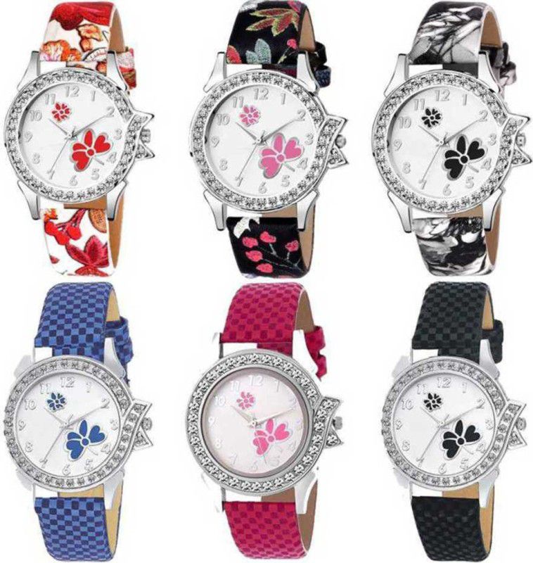 Analog Watch - For Women New 2019 Arrival Six Batterfly With Diamond Blue And Pink Analog Watch