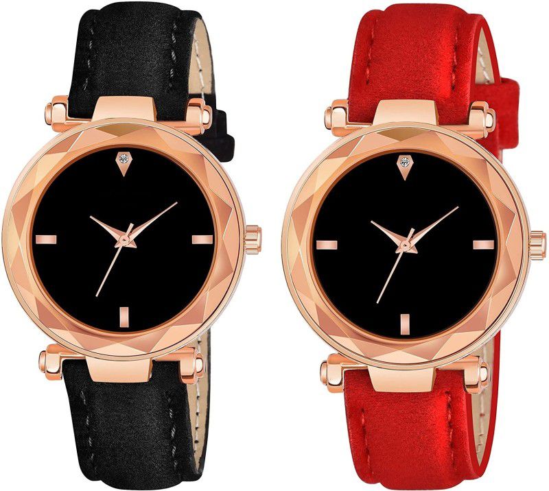 Analog Watch - For Women Attractive Best Designer Combo Of 4 Figure Black and Red Leather Strap
