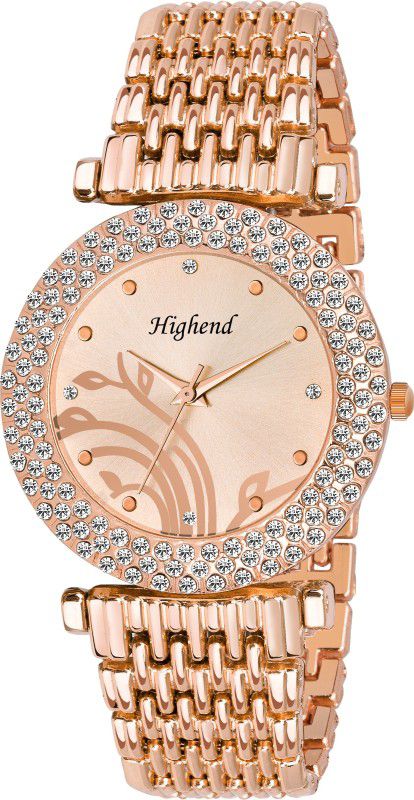 Fashionable Rose Gold Bracelet Diamond Studded Dial Stainless Steel Chain Fancy Analog Watch - For Girls H-LR-139-RSGD-RSGD