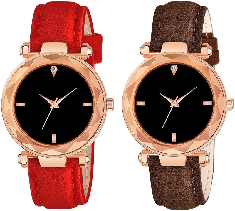 Analog Watch - For Women Attractive Best Designer Combo Of 4 Figure Red and Brown Leather Strap