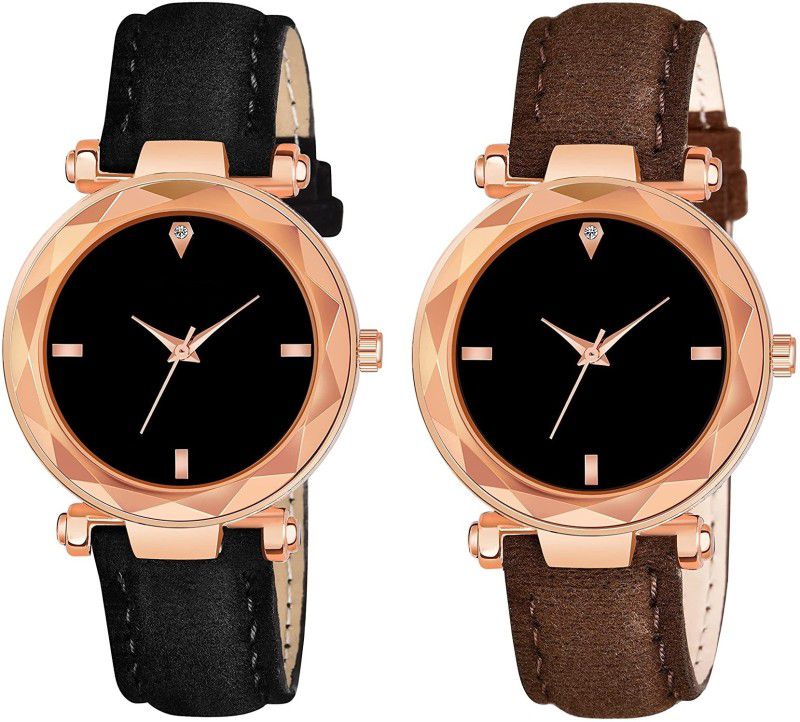 Analog Watch - For Women Attractive Best Designer Combo Of 4 Figure Black and Brown Leather Strap
