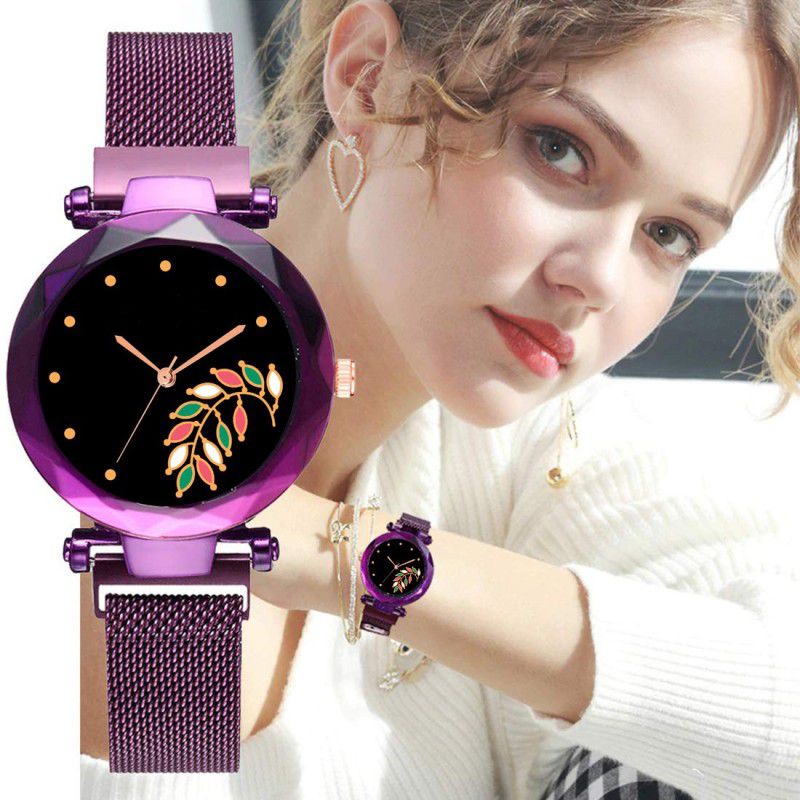 Girls Analog Fashion Female Clock Gift Starry Sky Magnetic Watch Analog Watch - For Girls New Stylish Black Dial Magnet Belt