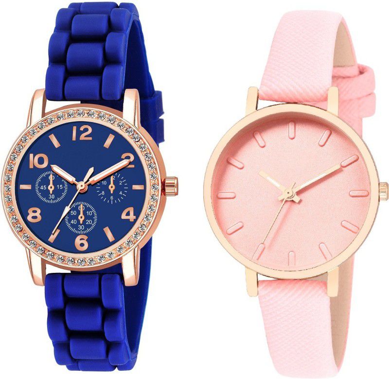 with pink dress style watch Analog Watch - For Girls diamond studded navy blue