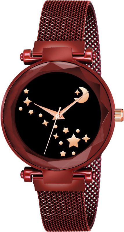 Designer Fashion Wrist Analog Watch - For Girls New Fashion Idaka Chand Black dial Red Maganet Strap For Girl