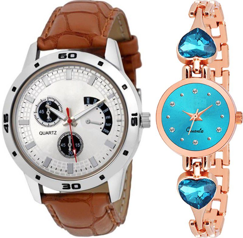 Analog Watch - For Men & Women Combo pack 2 New Stylish SkyBlue Heart Stunned Multicolour Dial Bracelet Watch For Boys & Girls ODC-215