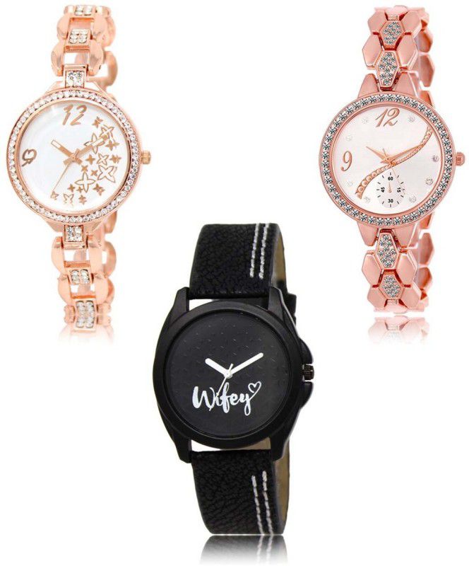 Latest Set of 3 Stylish Attractive Professional Designer Combo Analog Watch - For Women LR-210-215-234 Premium Quality Collection
