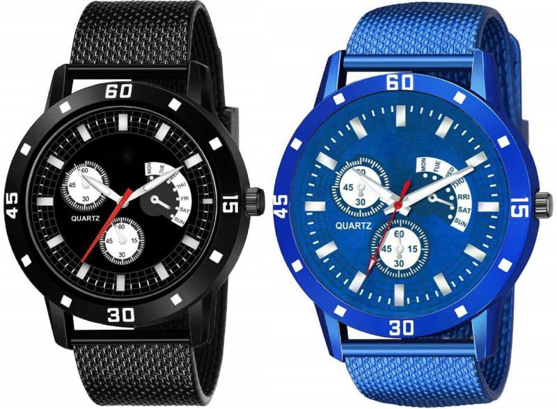 Analog Watch - For Men SWC-177 New Stylish Combo Black and Blue PU Belt Watch For Boys