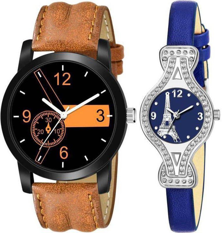 Analog Watch - For Girls NEW SLIM BROWN BLUE LEATHER BELT DESIGNER WATCH NEW ARRIVAL FAST SELLING TRACK DESIGNER WATCH FOR PARTY_PROFESSIONAL_DIWALI_FESTIVAL SPECIAL WATCH FOR BOYS_LADIES COMBO WATCH