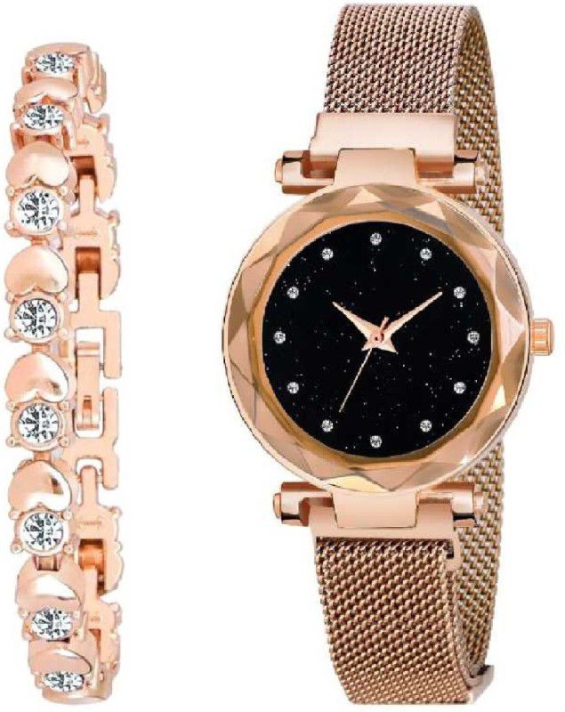 analog watch Analog Watch - For Girls New Diamond Studded Stylish Analogue Watch With Rose Gold Dot Bracelet Analog Watch - For Girls