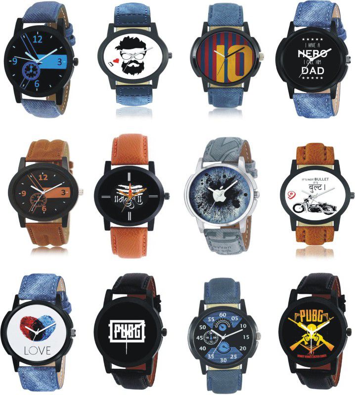 Sonicx Analog Watch - For Men New Trend Combo pack Of Twelve leather belt diffrent color watch