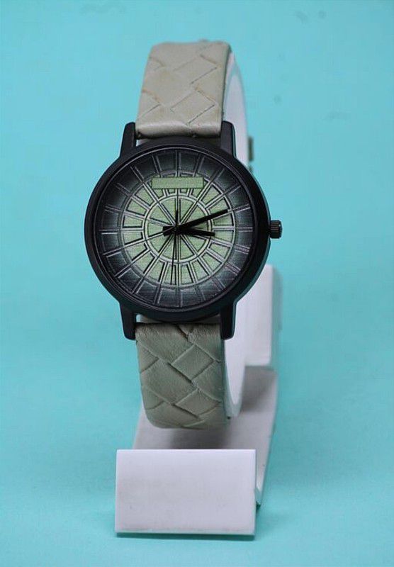 Unique Round Shape Awesome Genuine Leather Belt Printed Dial Analog Watch - For Girls MTMG506