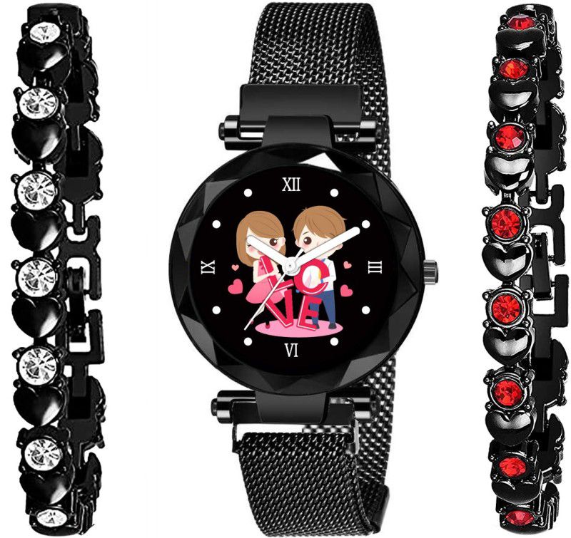 Analog Watch - For Girls MG127 Magnet Strap Black Dial Girls Women All Magnetic Chain