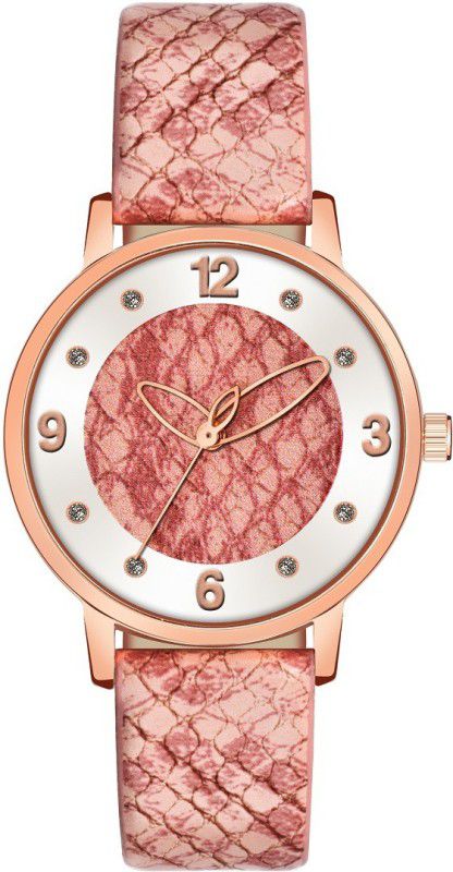 Analog Watch - For Girls pink Stylish With Diamond Round Dial And pink Leather Belt Watch For Girls