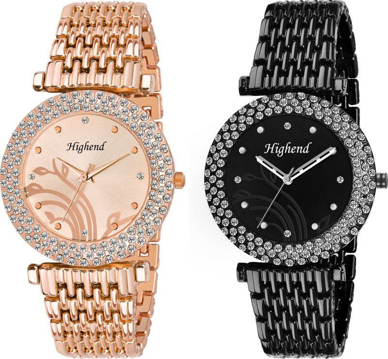 Premium stainless steel chain watch Rose Gold and Black Watch for Women Pack of 2 watches Analog Watch - For Girls H-COMBO-139-140-RoseGold-Black