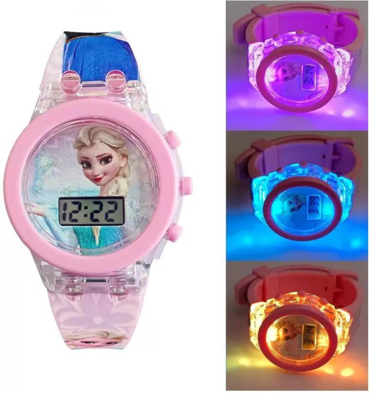 Kids Analog Led Glowing Light Digital Unicorn Pink Watch for Girls Kids Digital Watch - For Girls Frozen LED Glowing