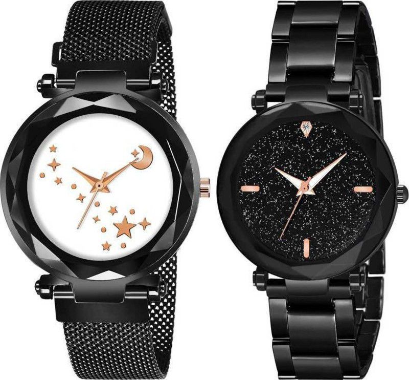 Analog Watch - For Girls SSB102 New Luxurious Looking Magnet Buckle Starry sky Quartz Watches For Girls Combo Pack Of-02 21st century Magnetic Chain Belt
