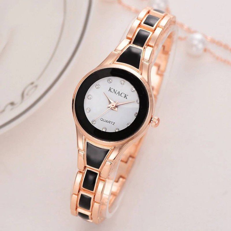 Rose gold bracelet chain with black meena diamond dial watch for women Analog Watch - For Girls Rose gold crystal studded chronograph bracelet strap beautiful women