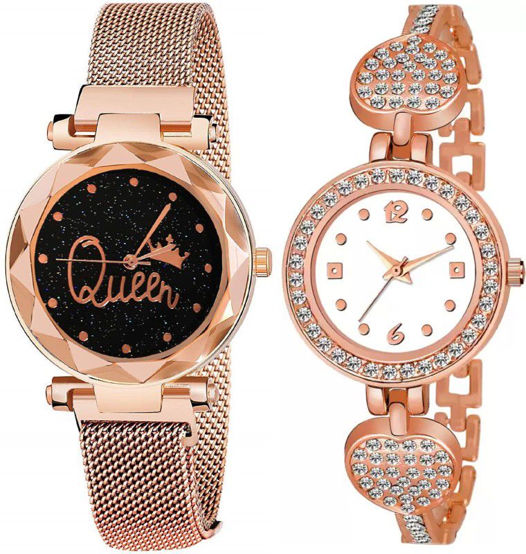Analog Watch - For Women Valentine Gift Queen Magnet & Rose Gold Diamond Studded