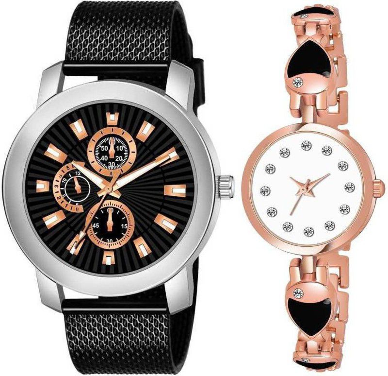 Analog Watch - For Boys & Girls UNIQUE ROUND DIAL BLACK & WHITE COMBO STYLISH MEN_BOYS & WOMEN_GIRLS FESTIVAL_PARTY_PROFESSIONAL WEAR UNIQUE DIAL STEEL CHAIN METAL BELT TRACK DESIGNER FAST SELLING TRENDY & STYLISH WATCH FOR COUPLE COMBO WATCH