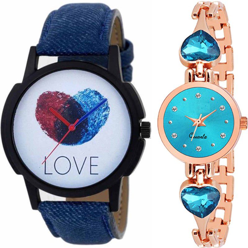 Analog Watch - For Men & Women Combo pack 2 New Stylish SkyBlue Heart Stunned Multicolour Dial Bracelet Watch For Boys & Girls ODC-207