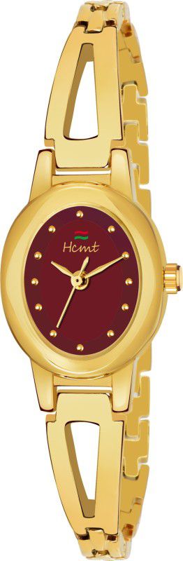 Enchanting Ion Gold Plated Maroon Dial Oval Shaped Premium Analog Watch - For Women HT-LO501-MRGL