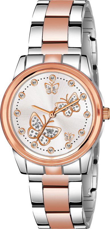 women's valentine special Analog Watch - For Girls Dual Tone Rose Gold Stainless Steel Designer Printed Butterfly Small Dial 22mm