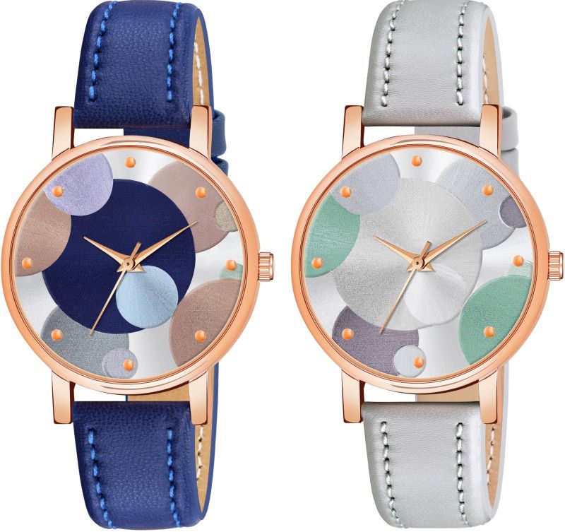 Analog Watch - For Women Pack Of 2 Bubbles dial casual Blue And Grey Lathers Strap Girls
