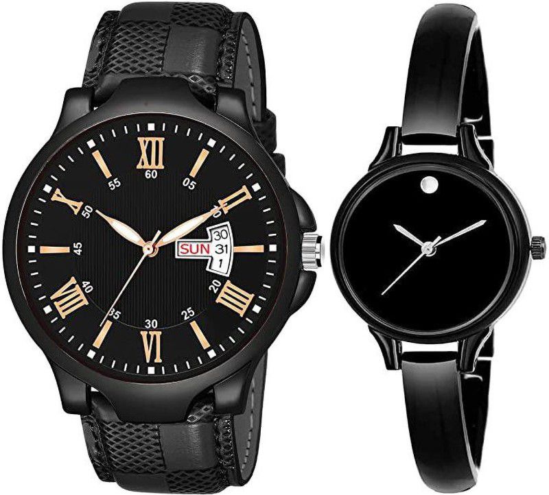 Analog Watch - For Couple BLACK DAY DATE+MAVADO