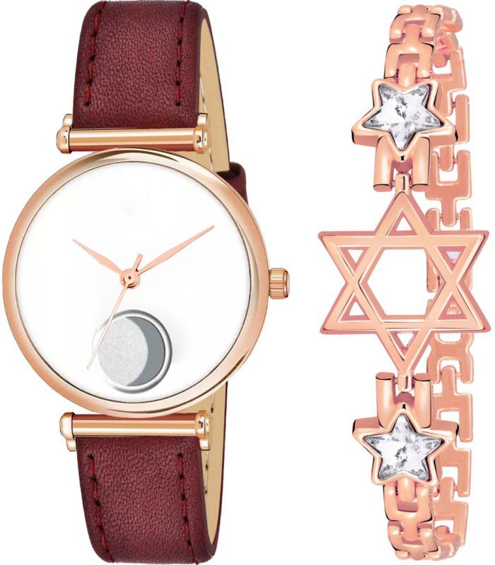 Moon Designed (Casual+PartyWear+Formal) Stylish & Star Bracelet Combo Analog Watch - For Girls