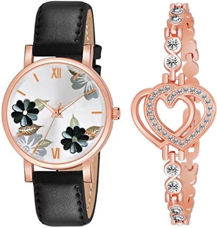 New Flower Design Multicolor Dial Watch & Bracelet Combo Analog Watch - For Women