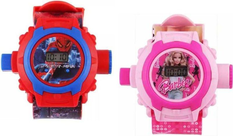 Digital Watch - For Boys & Girls ML-23A Combo Spiderman & Barbie Projector 24 Images Cartoon