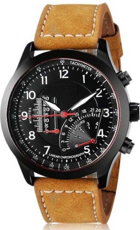 Analog Watch - For Men Casual Black Dial Tan Color Strap