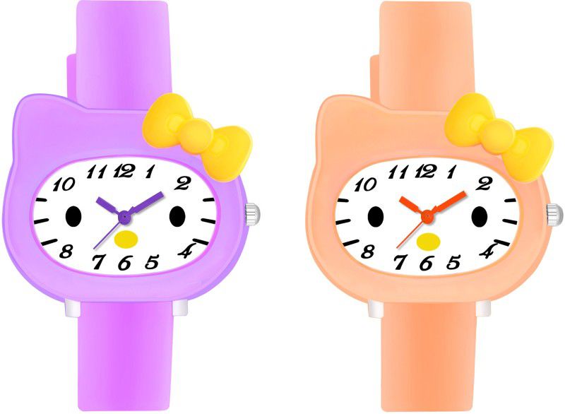 Cartoon Collection Combo Watch For Children Kids Analog Watch - For Boys & Girls Hello Kitty Purple And Orange