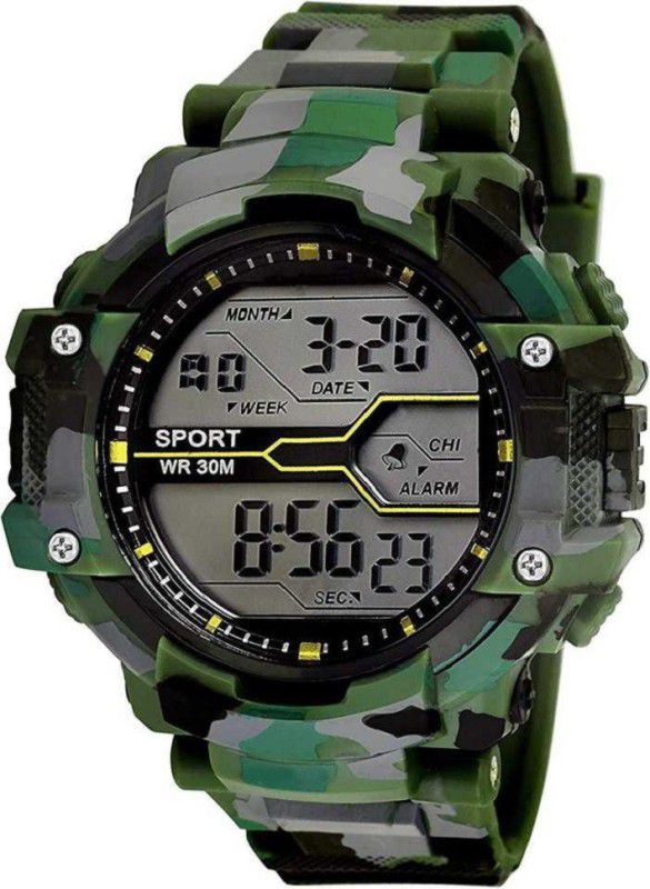Sport Green Army Pattern Multi Function Alarm Shock Resistance Digital Watch Digital Watch - For Boys BGM008