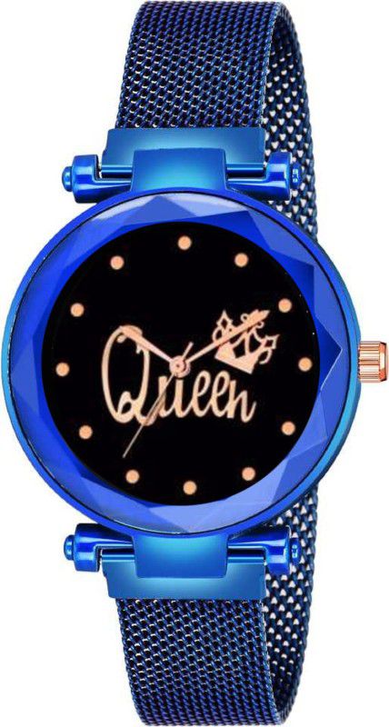 Analog Watch - For Girls Queen Dial Blue Designer luxury fashion analog watch with magnetic strap for girl or woman