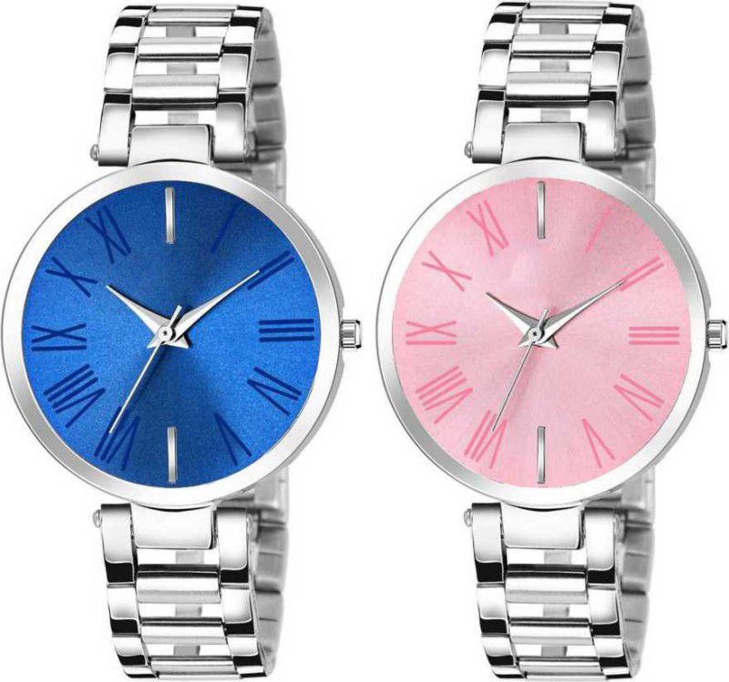 Analog Watch - For Girls Blue and Pink Pack of 2 Stainless Steel Stylish Girls Watches combo pack of 2 Analog Watch - For Women
