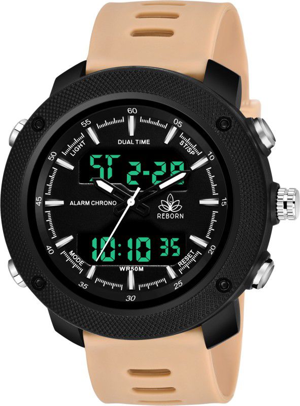 9064 Dual Cream A1 Analog-Digital Watch - For Men 9064 Cream Analog-Digital Fully Waterproof Dual time sport Digital Watch-For Men