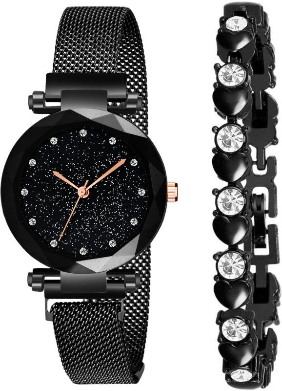 Analog Watch - For Women Analog Black Dial Magnetic Watch With Heart Black